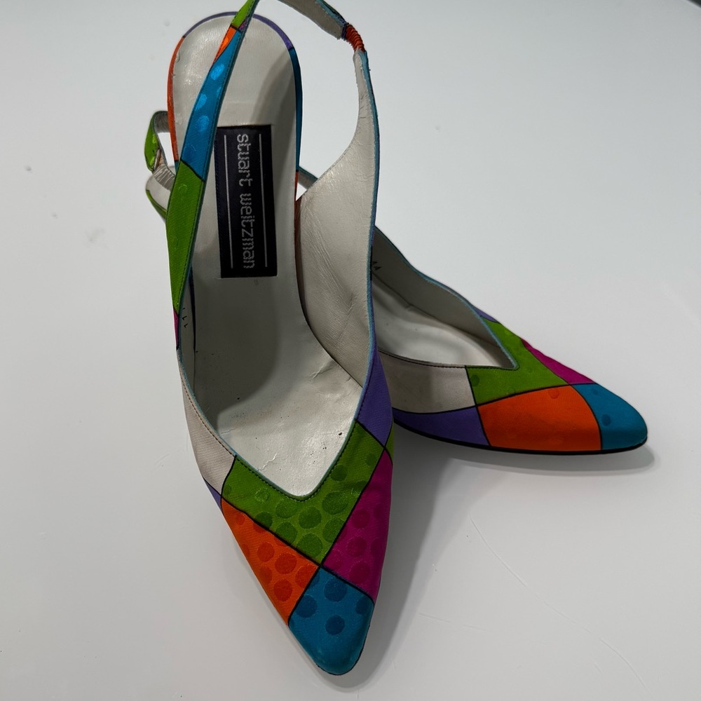 Vintage Stuart Weitzman Mondrian style Slingback kitten Heels 7.5AA - Picture 5 of 7